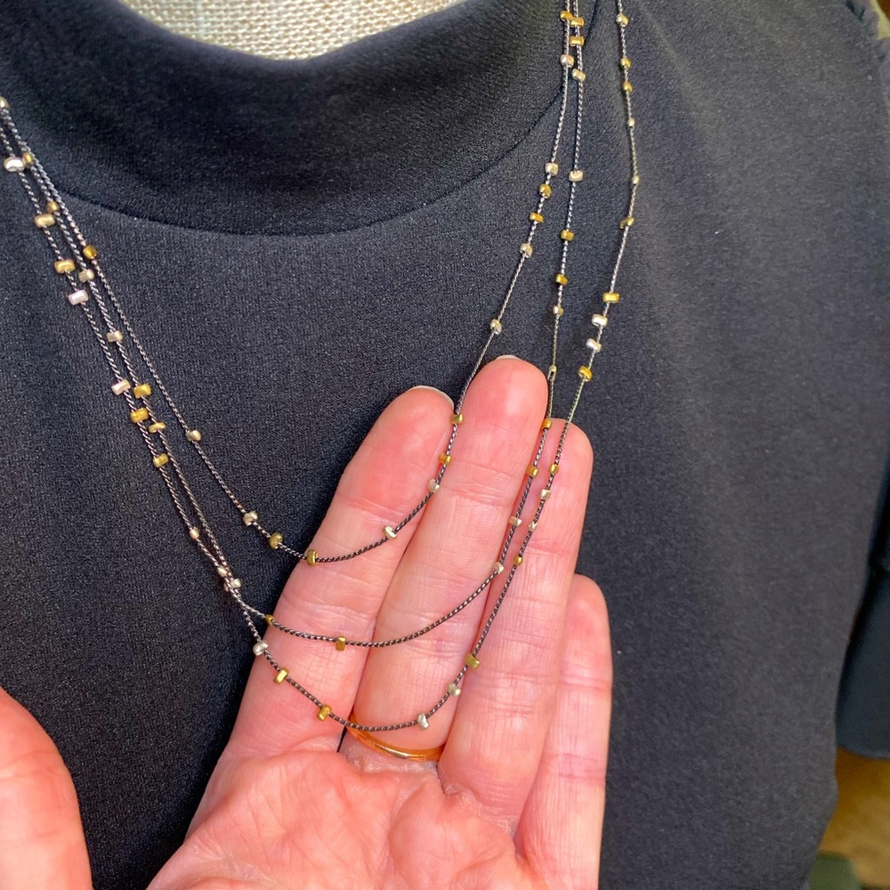 Vintage Extra Long Gold Silver & Bronze Toned Layer-Able Necklace